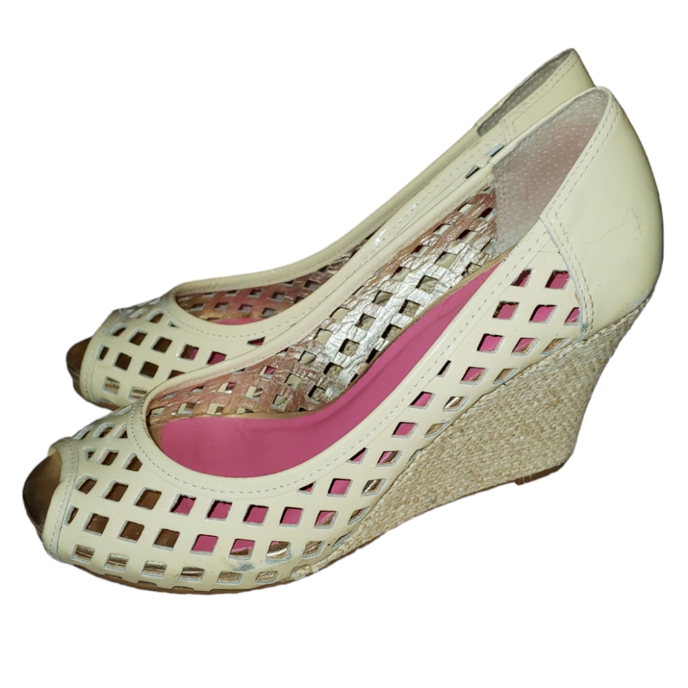 Lilly Pulitzer Cream basketweave patent leather espadrilles